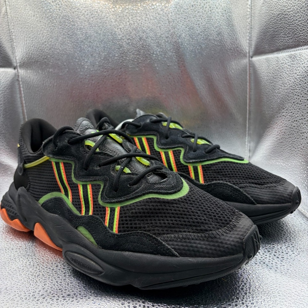 Size 10.5 Adidas Ozweego Black Green Orange Mens Comfort Basketball Shoes EE5696
